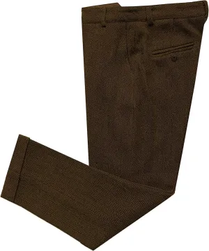 Men's Vintage Herringbone Tweed Suit Pants Slim Fit Thick Wool Flat Front Dress Trousers