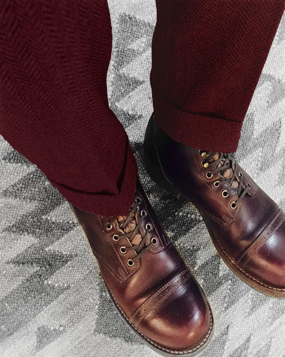 Men's Vintage Herringbone Tweed Suit Pants Slim Fit Thick Wool Flat Front Dress Trousers