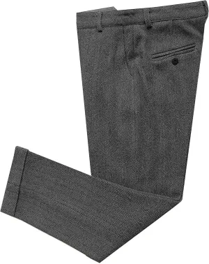 Men's Vintage Herringbone Tweed Suit Pants Slim Fit Thick Wool Flat Front Dress Trousers