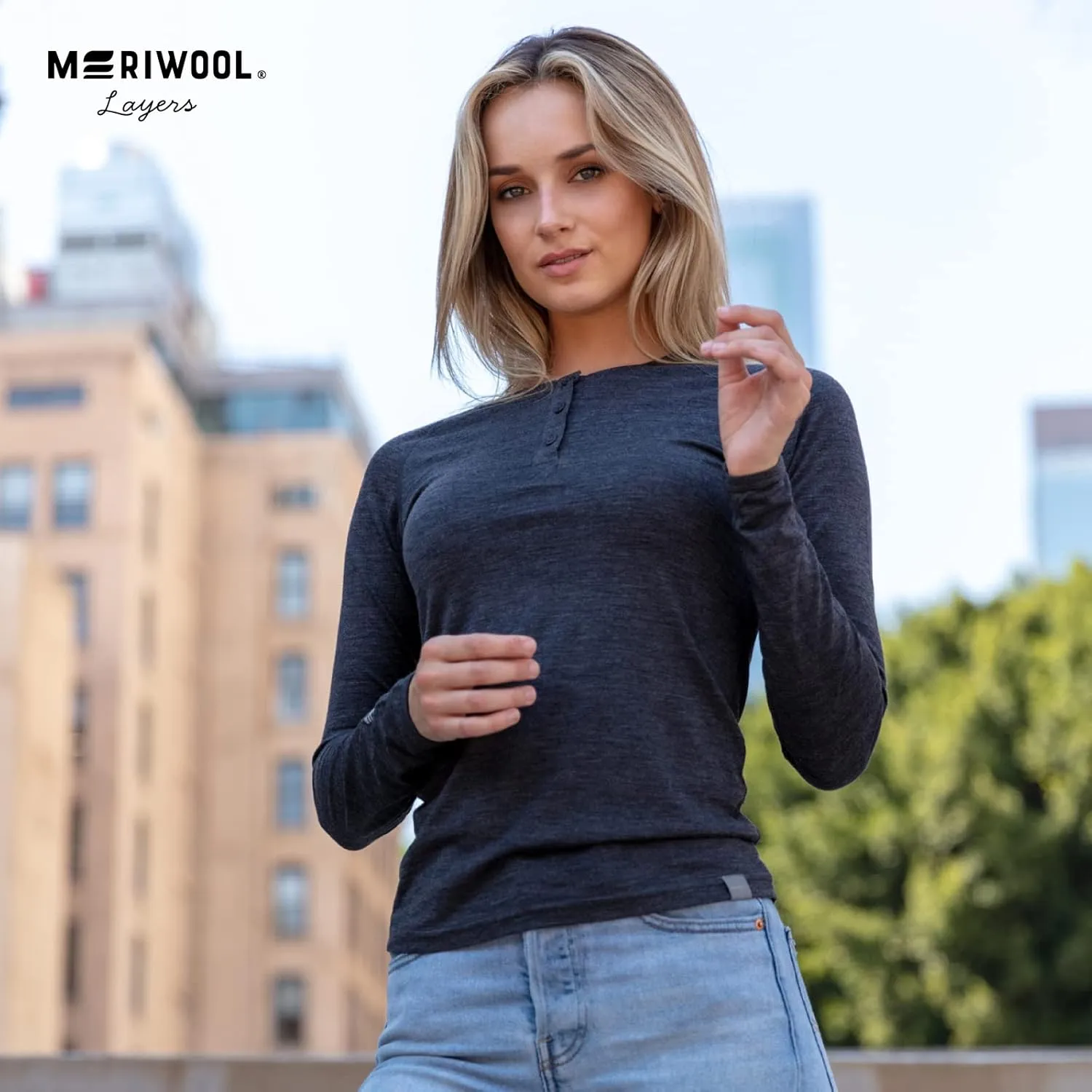 MERIWOOL Women's Base Layer Long Sleeve Henley - Lightweight Merino Wool Thermal Shirt