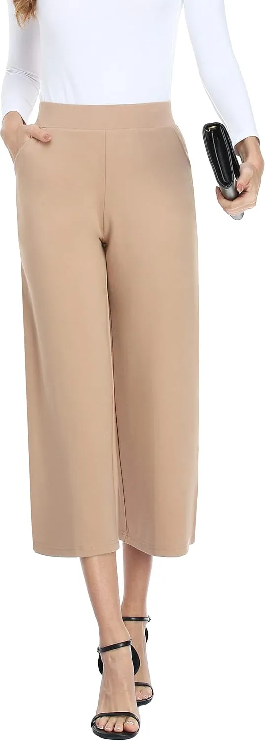 MISS MOLY Wide Leg Pants for Women Business Casual Crop Palazo Dress Pants Capris