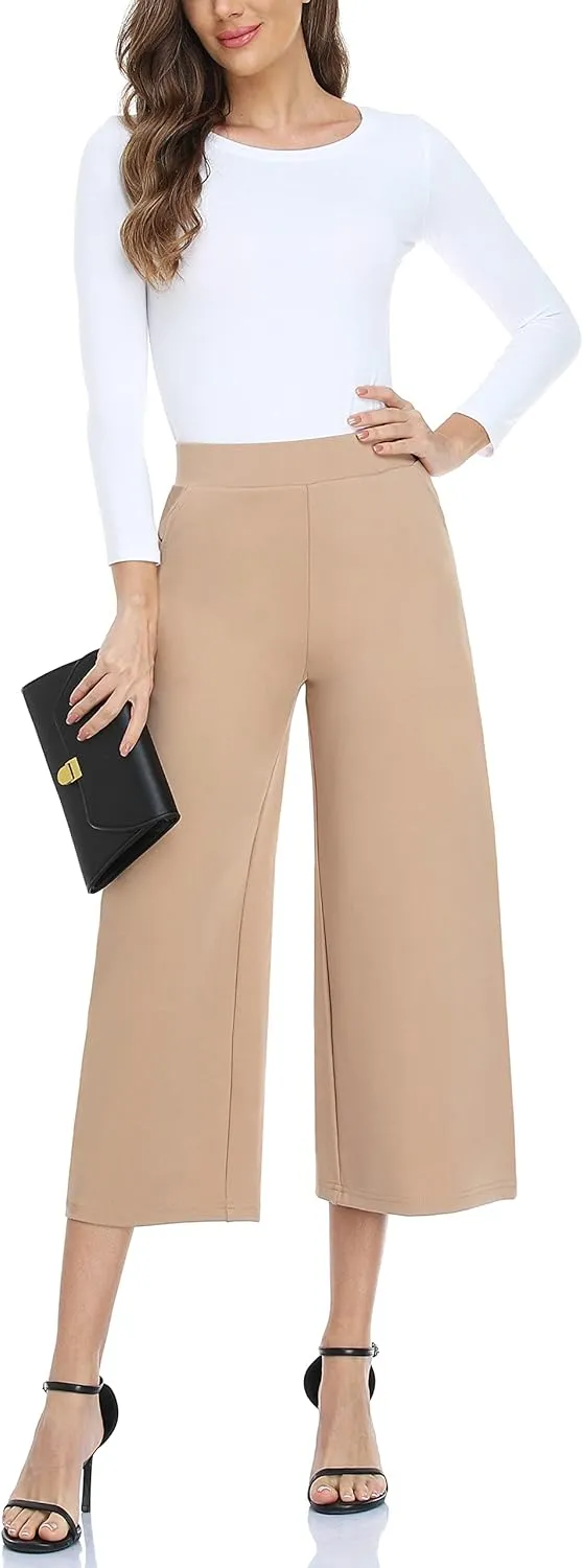 MISS MOLY Wide Leg Pants for Women Business Casual Crop Palazo Dress Pants Capris