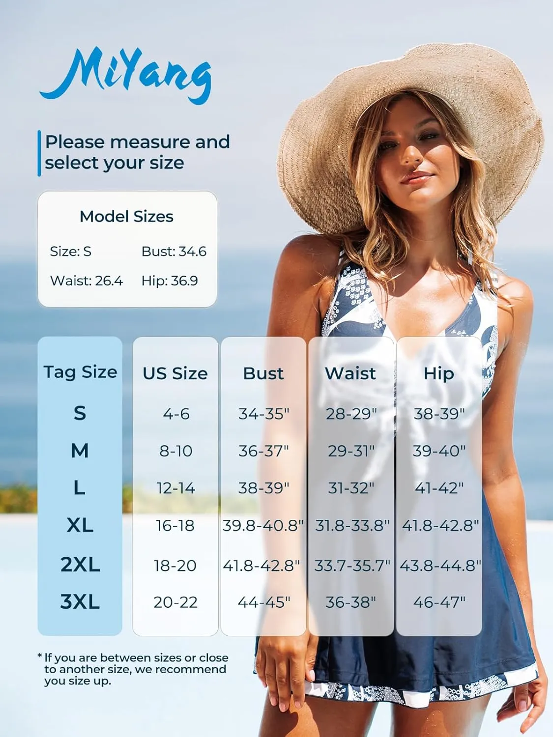 MiYang Women's One Piece High Waist Printing Swim Dress Padded Swimwear