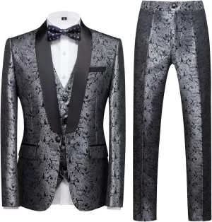 MOGU Mens 3 Piece Suit Slim Fit Shawl Lapel Tuxedo for Daily Business Wedding Party (Suit Jacket   Pants   Vest)