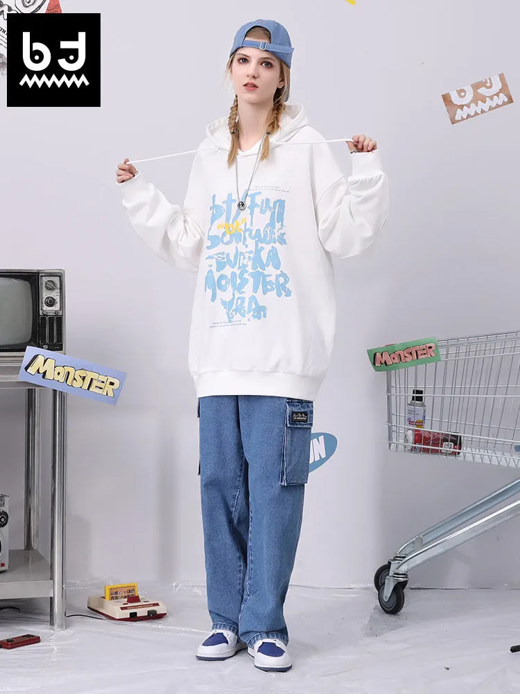 Mottled monogrammed hoodie with drawdown cuff ribbed cotton hoodie