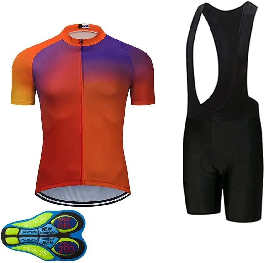 MOXILYN Men Cycling Jersey Kit Bike Shorts Set MTB Bicycle Clothing Quick Dry Bike Shirts   Bibs Short with 20D Padded