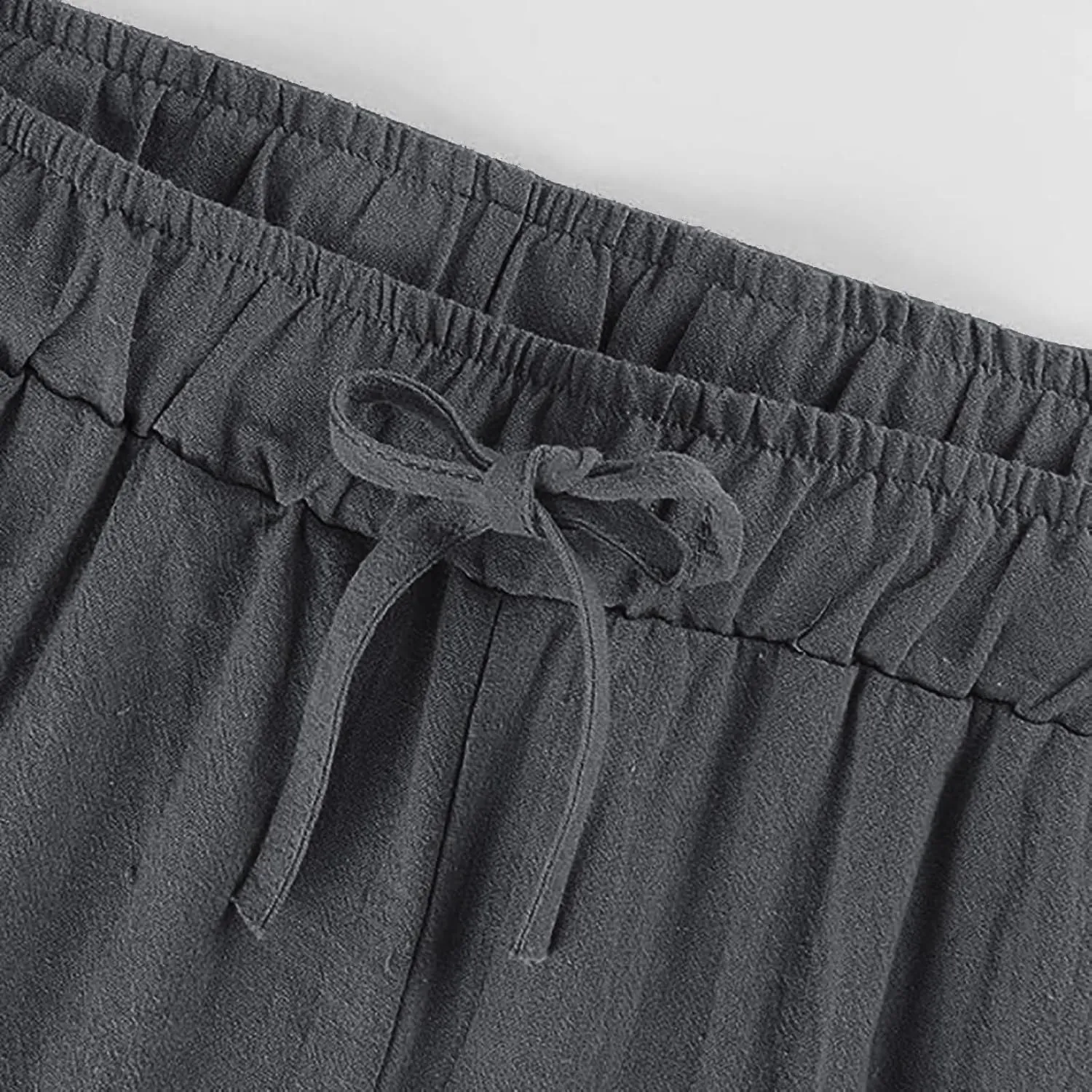 MRGIINRI Womens Cotton Linen Pants 2024 Summer Wide Leg Casual Loose Drawstring High Waist Palazzo Pants Trousers with Pocket