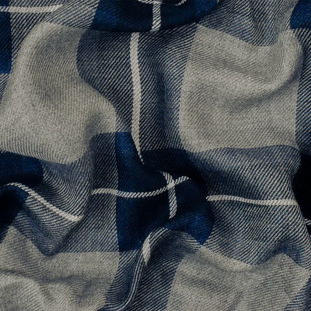 Navy Blue-Gray-White Famous Maker Cotton Brushed Flannel Fabric