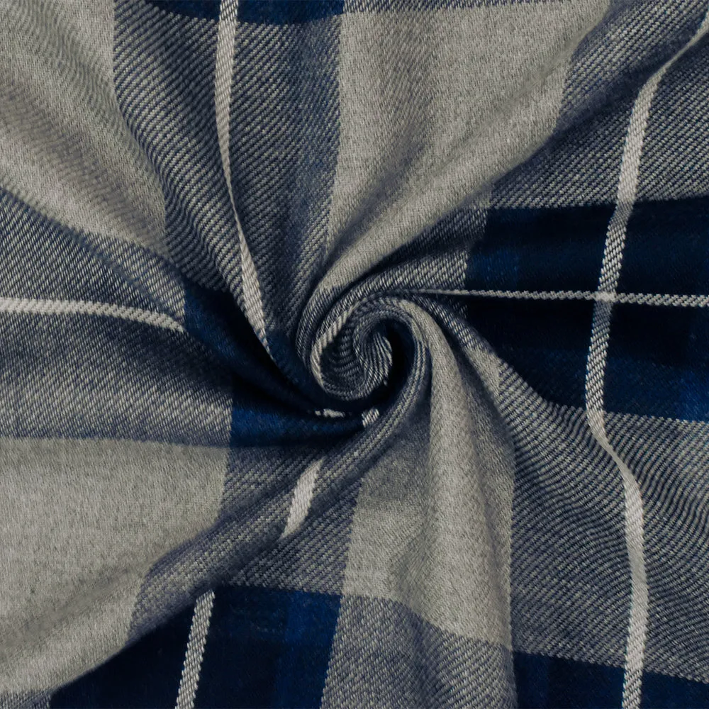 Navy Blue-Gray-White Famous Maker Cotton Brushed Flannel Fabric