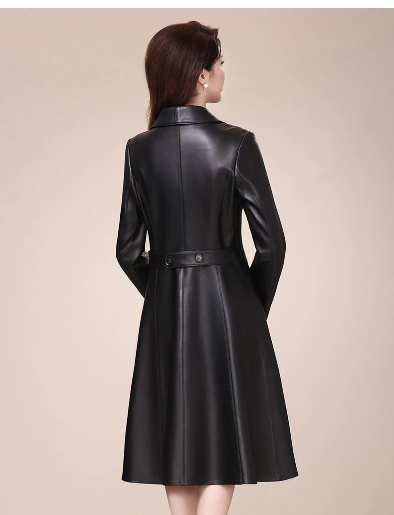 Nerazzurri Spring autumn long black faux leather coat women long sleeve buttons Plus size leather jacket women 2021 5xl 6xl 7xl