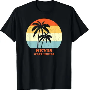 Nevis, West Indies Vintage Palm Tree Sunset Vacation T-Shirt