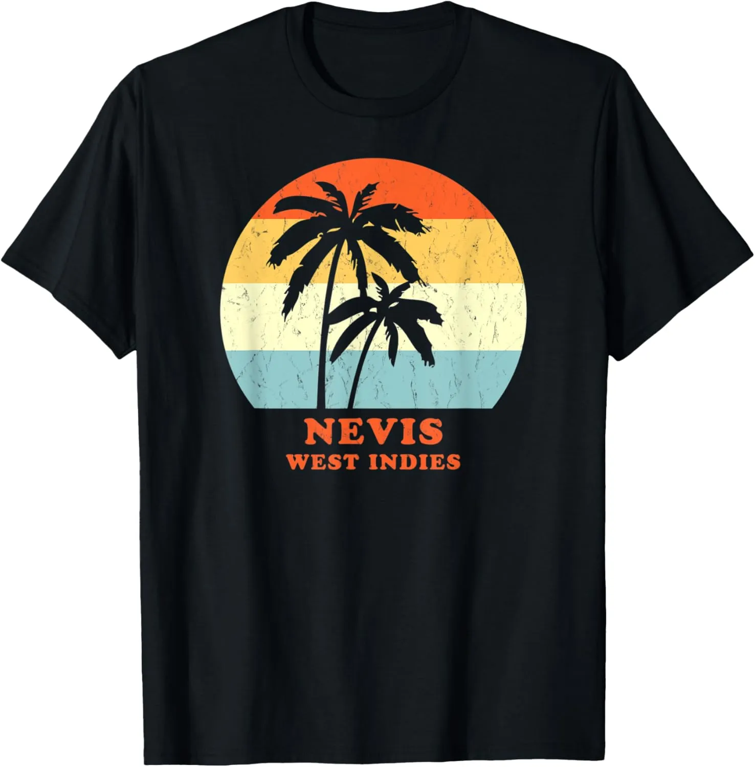 Nevis, West Indies Vintage Palm Tree Sunset Vacation T-Shirt
