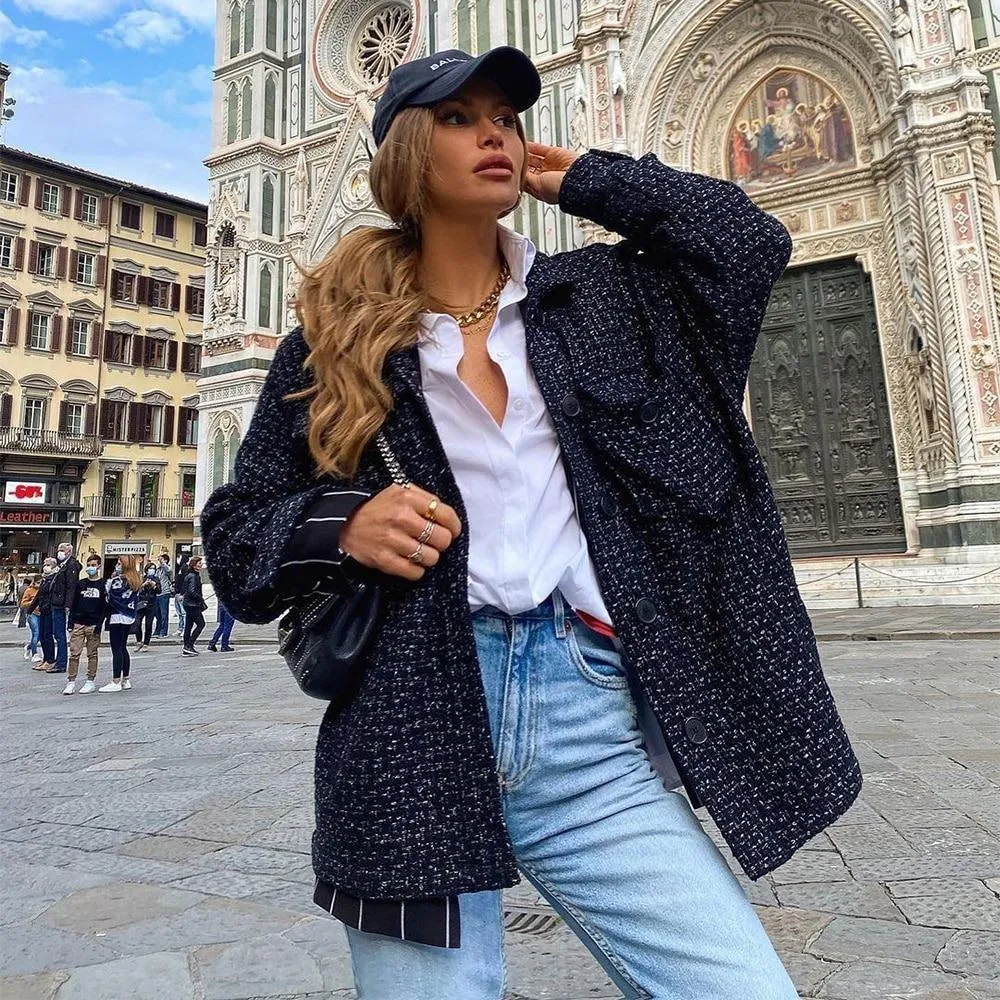 New Fall Winter Womens Fashion Tweed Coat
