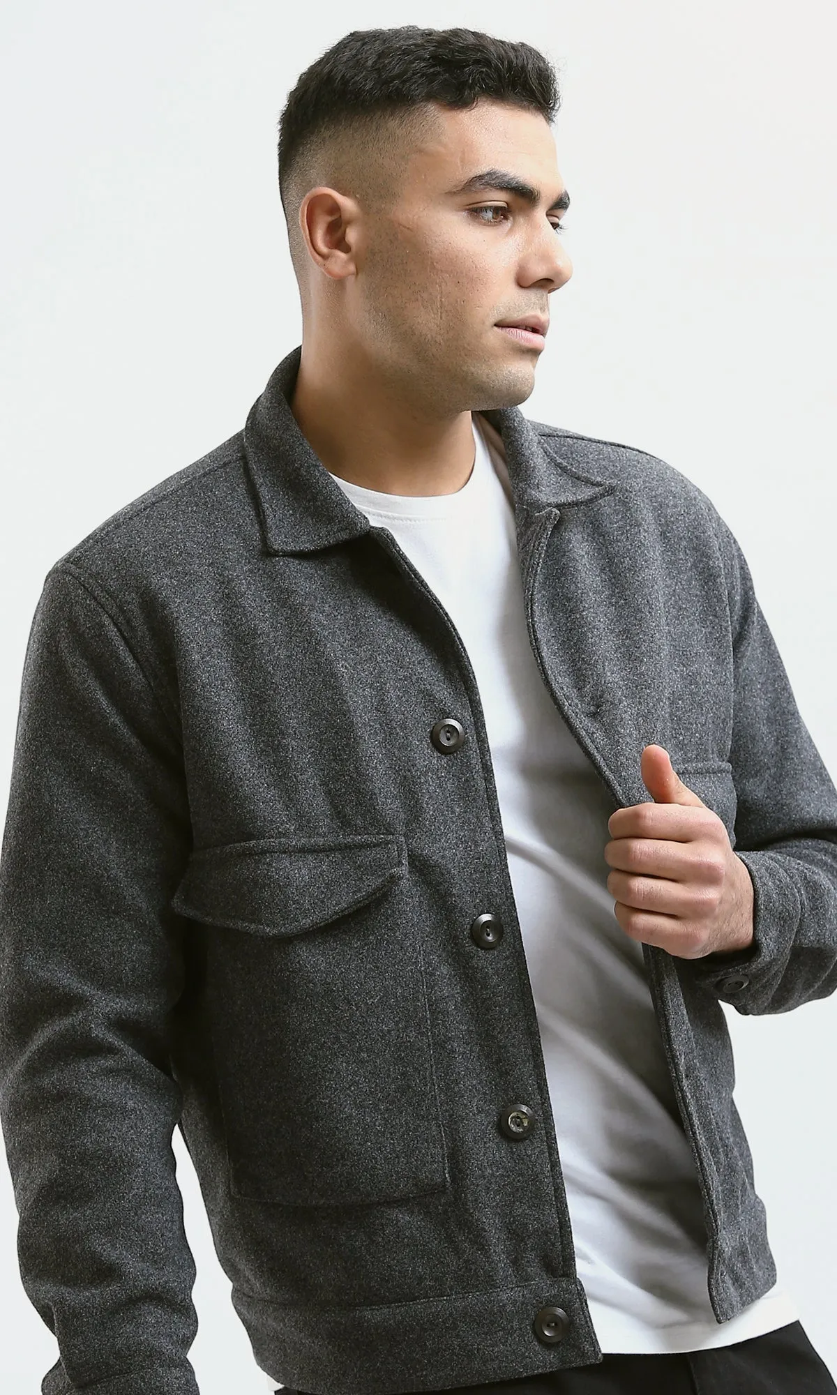 O175895 Front Big Pockets Heather Dark Grey Cotton Jacket