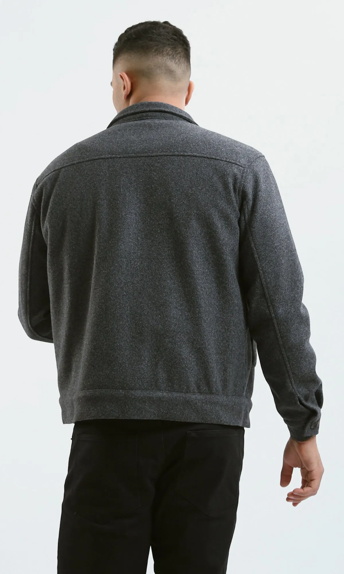 O175895 Front Big Pockets Heather Dark Grey Cotton Jacket