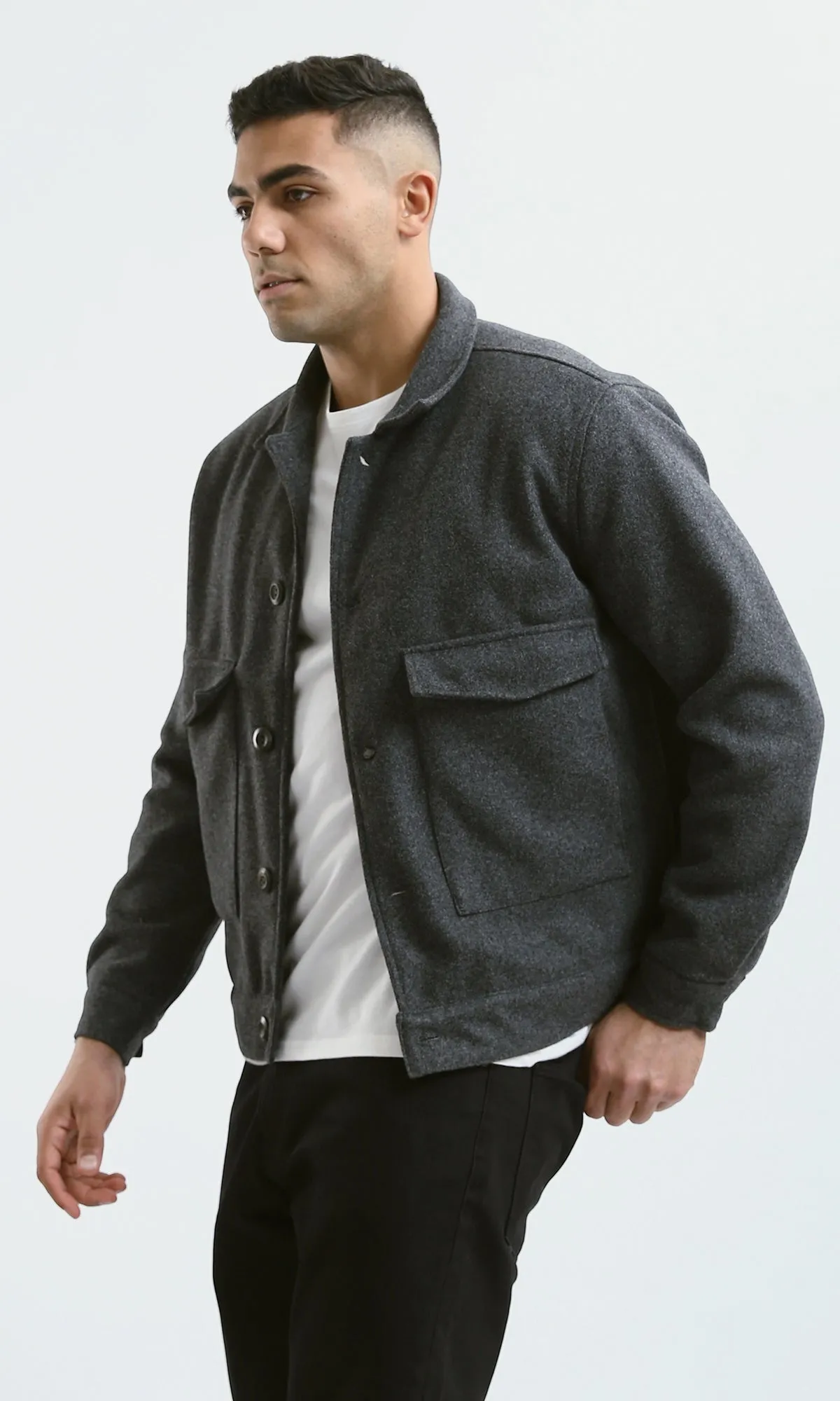 O175895 Front Big Pockets Heather Dark Grey Cotton Jacket