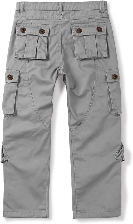 OCHENTA Boys Cargo Pants with 8 Pockets Casual Hiking Slacks Combat Trousers for Kid
