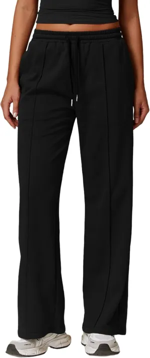 ODIZLI Women's Drawstring Straight Leg Sweatpants with Pockets Wide Leg Jogger Active Pants Lounge Trousers High Waist