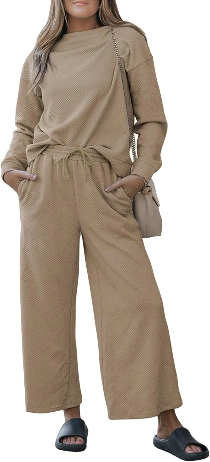 Paintcolors Women's Two Piece Outfit Long Sleeve Tracksuit Fall Sweatsuit Wide Leg Long Sweatpants Lounge Set with Pockets
