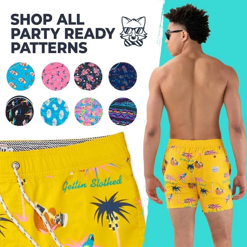 Party Pants USA Mens Swim Trunks, Characters, Stretch Swimming Board Shorts, 5.5 Inseam