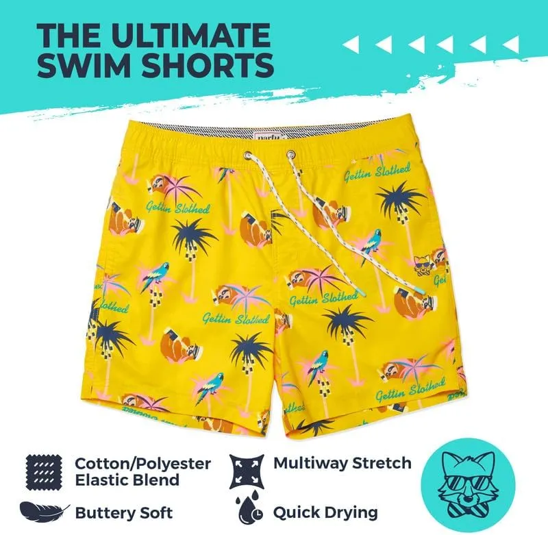 Party Pants USA Mens Swim Trunks, Characters, Stretch Swimming Board Shorts, 5.5 Inseam