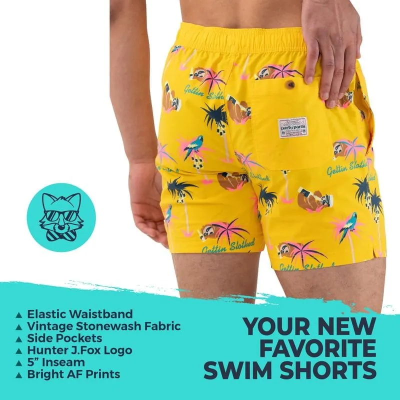 Party Pants USA Mens Swim Trunks, Characters, Stretch Swimming Board Shorts, 5.5 Inseam