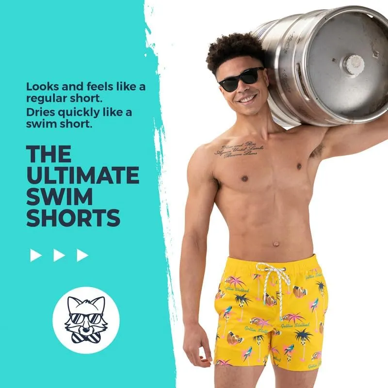 Party Pants USA Mens Swim Trunks, Characters, Stretch Swimming Board Shorts, 5.5 Inseam