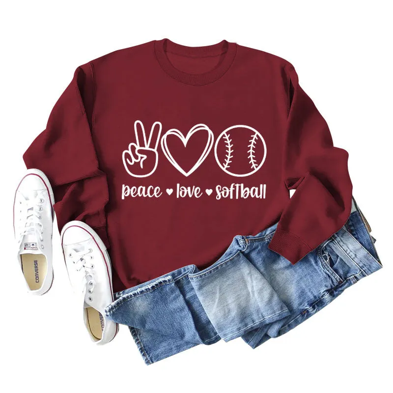 Peace Love Softball Letters Loose Bottoming Long-sleeved Sweater Women