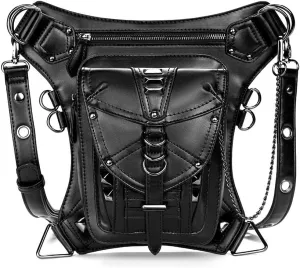 PU Leather Shoulder Bag Multifunctional Bag Women Vintage Gothic Steampunk Waist Bag Leather Motorcycle Waist, One Color, One Size