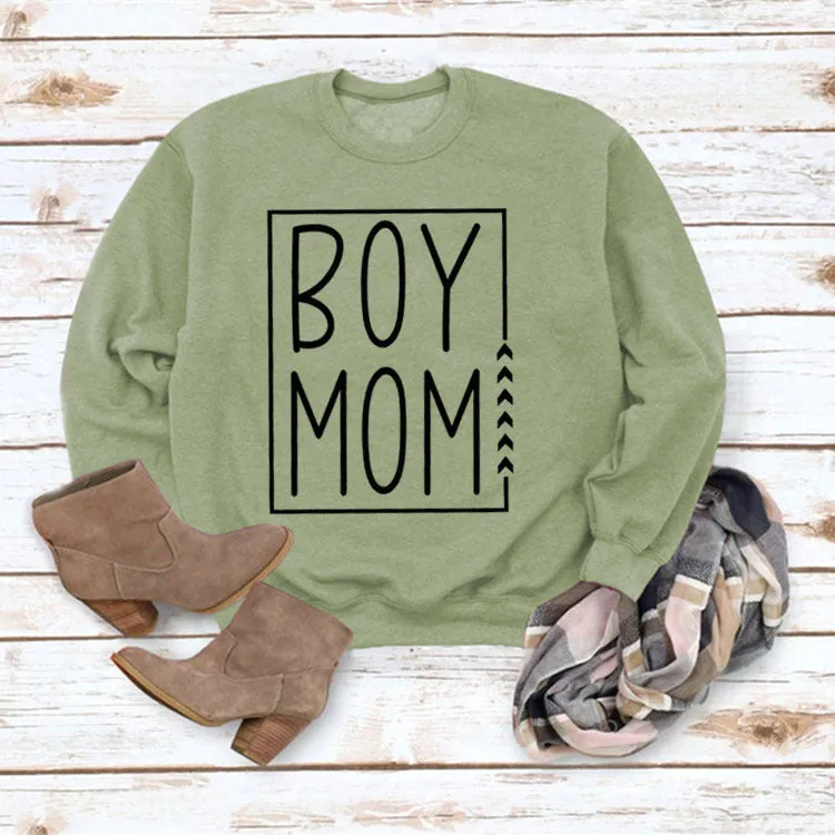 Pullover Simple Round Neck Top Long Sleeve Boy Mom Printed Loose Sweater