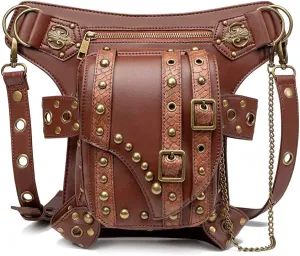 Punk Retro Rock Shoulder Bag Gothic Goth Women Single Crossbody PU Leather Rivet Waist Pack Shoulder Bag, One Color, One Size