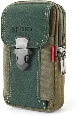 PURPLELILY Vintage Men Waist Fanny Pack Belt Bag Canvas Phone Pouch Travel Hip Hanging Purse Cell Phone Purse Wallet Bag, Green