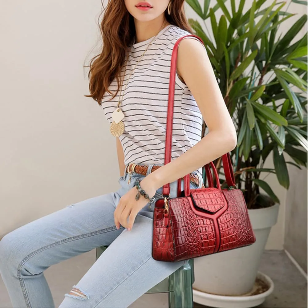 Purses and Handbags for Women Crocodile Print Leather Top Handle Satchel Fashion Work Shoulder Bag Khaki