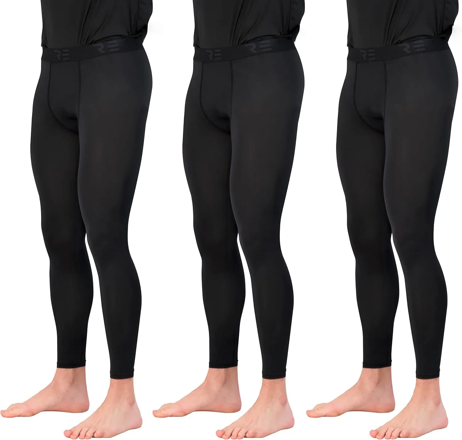 Real Essentials 3 Pack: Men's Active Compression Pants - Workout Base Layer Tights Running Leggings (Available in Big & Tall)