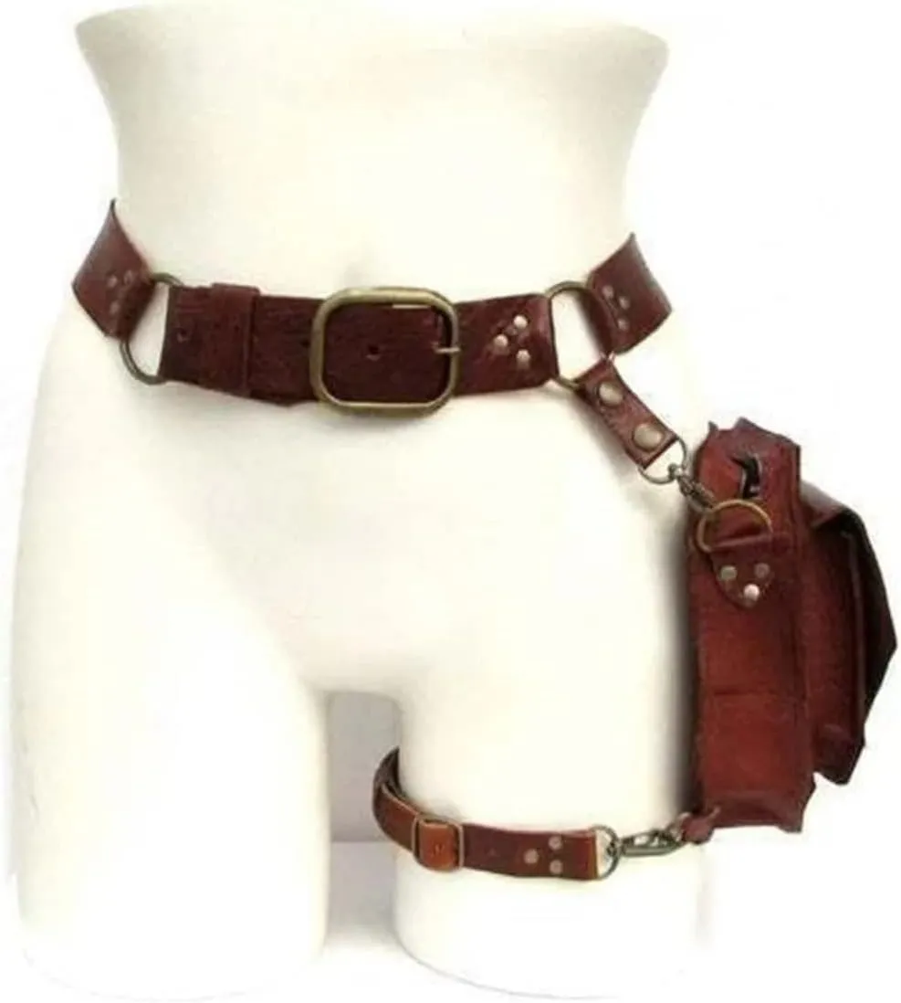 Renaissance Belt Bag, Medieval Thigh bag - Satchel Pouch For Women & Men (Brown)