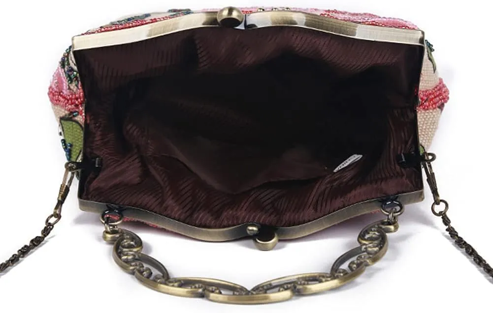 Retro Hollow Handbag for Women Linen Shoulder Bag Evening Clutch Bag Kiss Lock Crossbody Bag Wedding Purse