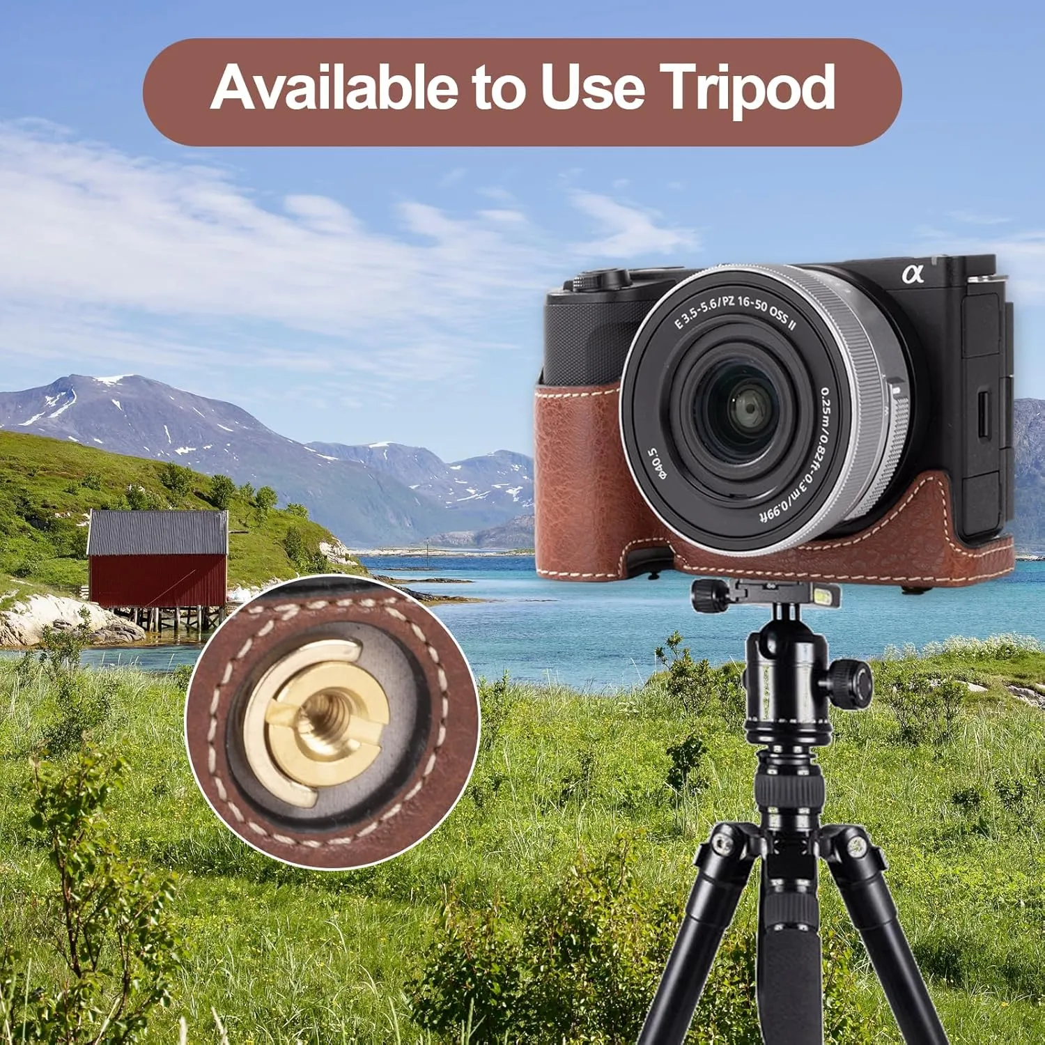 Rieibi Leather Protective Case for Sony ZV-E10 Camera, Fit 16-50mm Lens & Shoulder Strap