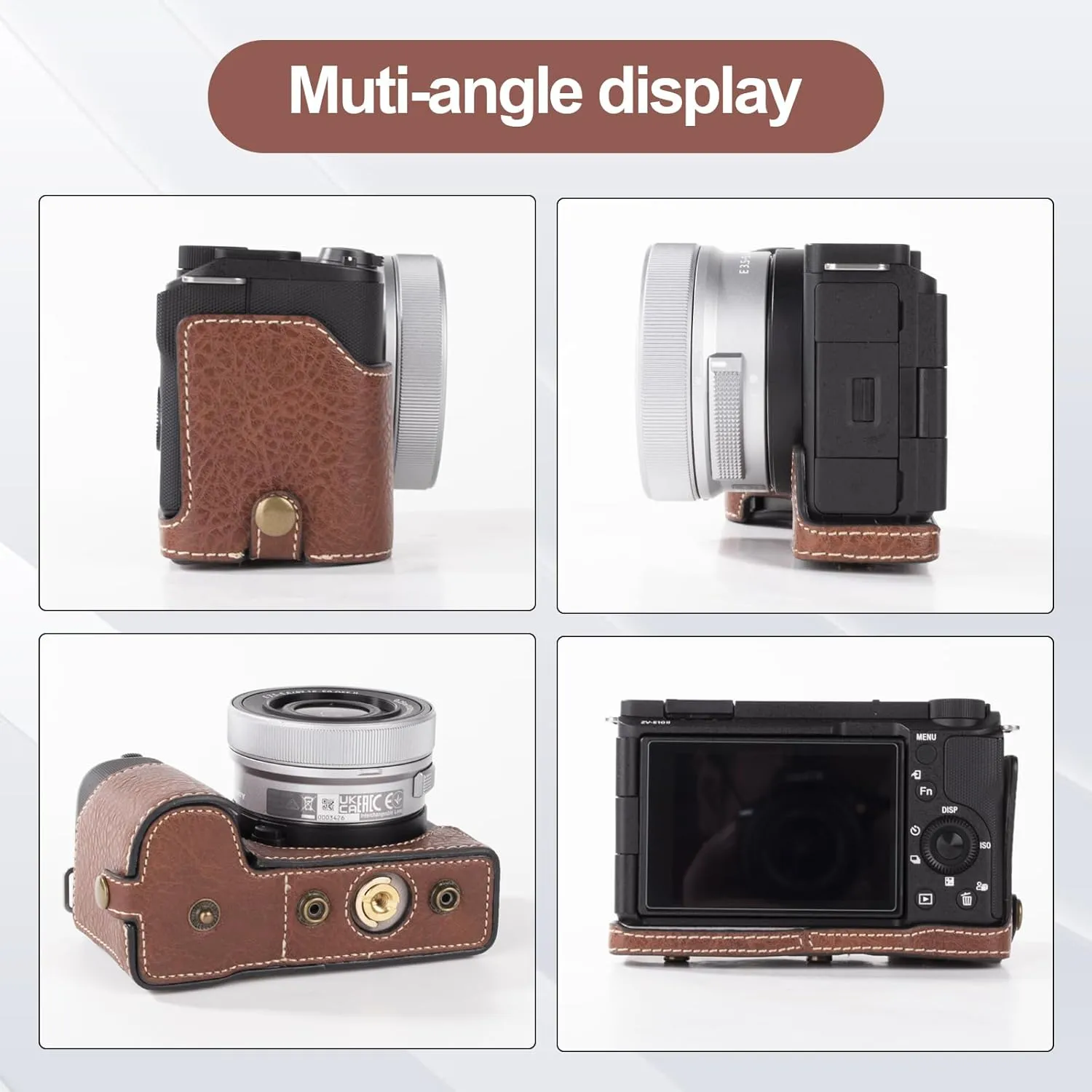 Rieibi Leather Protective Case for Sony ZV-E10 Camera, Fit 16-50mm Lens & Shoulder Strap