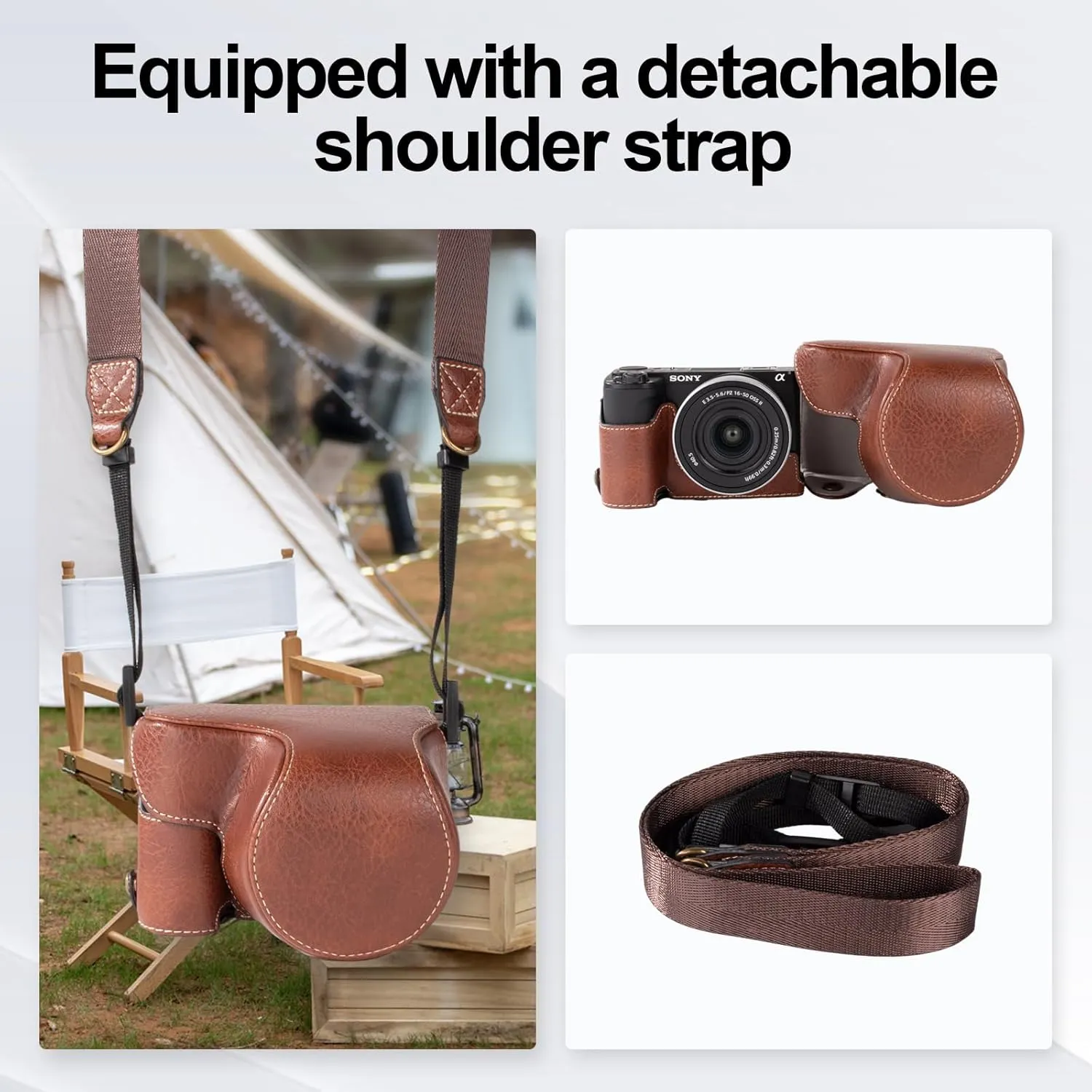 Rieibi Leather Protective Case for Sony ZV-E10 Camera, Fit 16-50mm Lens & Shoulder Strap