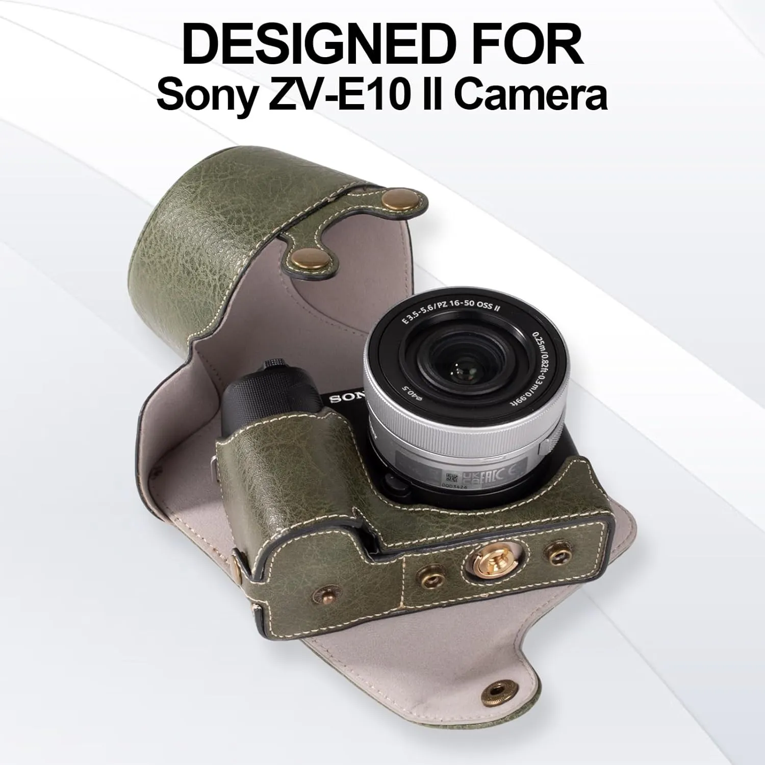 Rieibi Protective Case for Sony ZV-E10 Camera - Leather Case Fitting 16-50mm Lens - Shoulder Strap Included