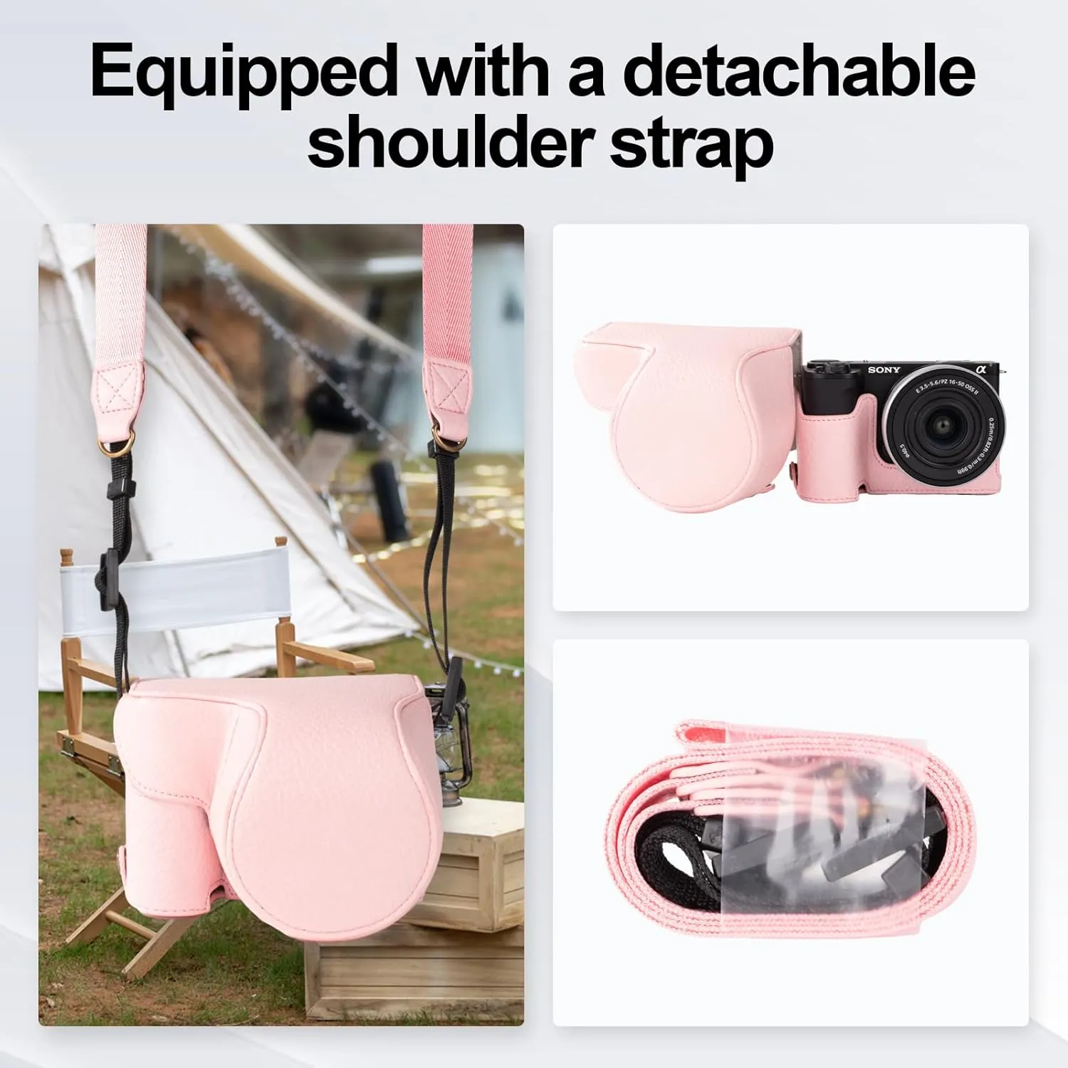 Rieibi Protective Case For Sony ZV-e10 Camera, Leather Case Fitting 16-50mm Lens, ZVE10 Bag With Shoulder Strap