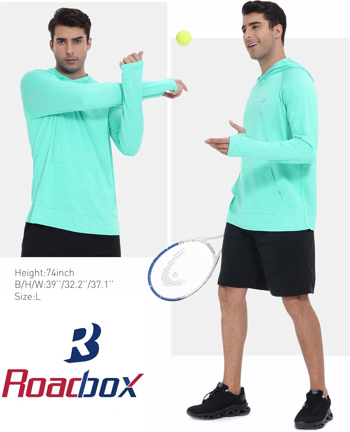 Roadbox Fishing Shirts for Men Long Sleeve, UPF 50  Sun Protection Hoodies with Pocket, Outdoor Running Hiking Rash Guard