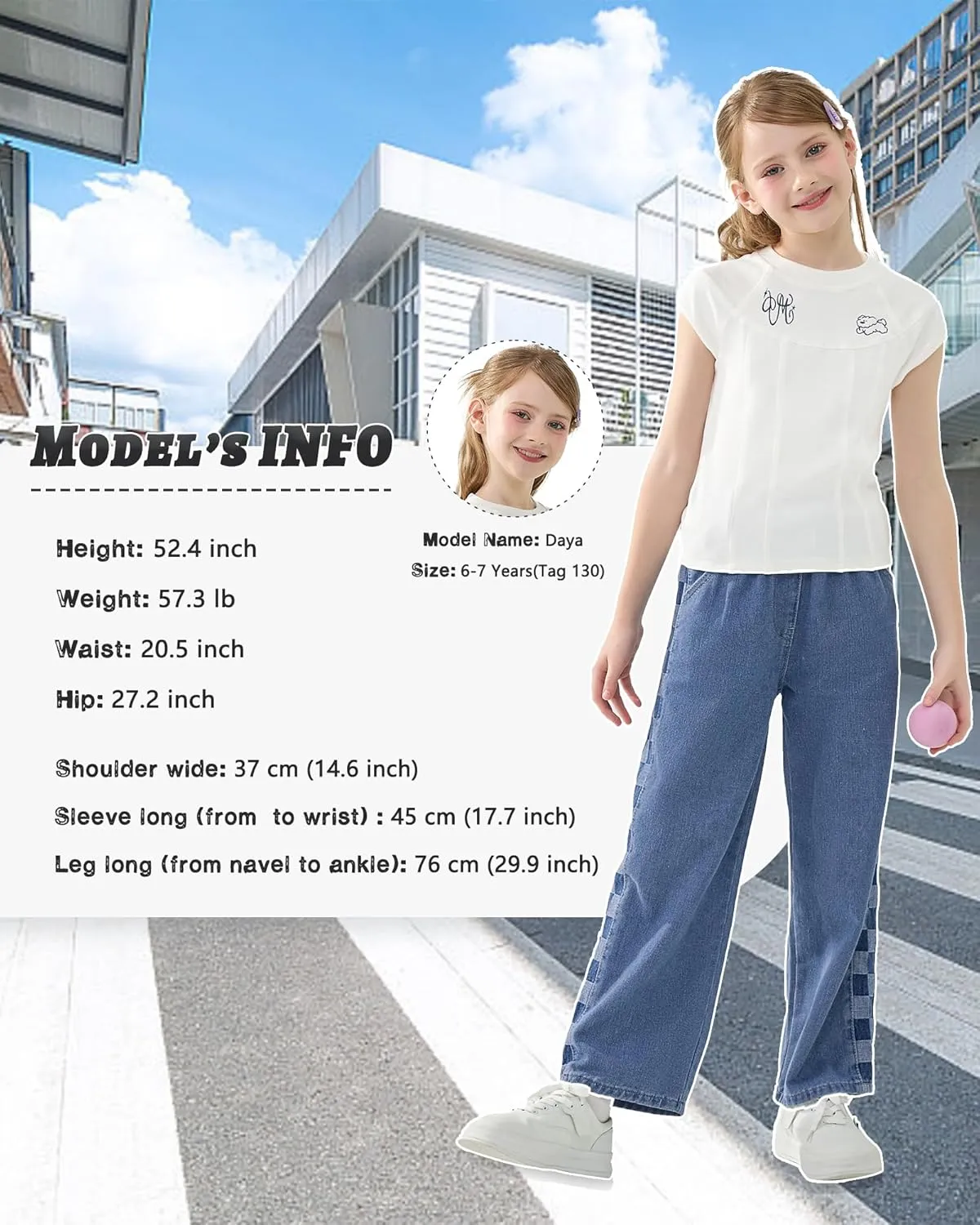 Rolanko Girls Jeans Denim Elastic Wasit Wide Leg Baggy Pants Kids Clothes 4-14 Years
