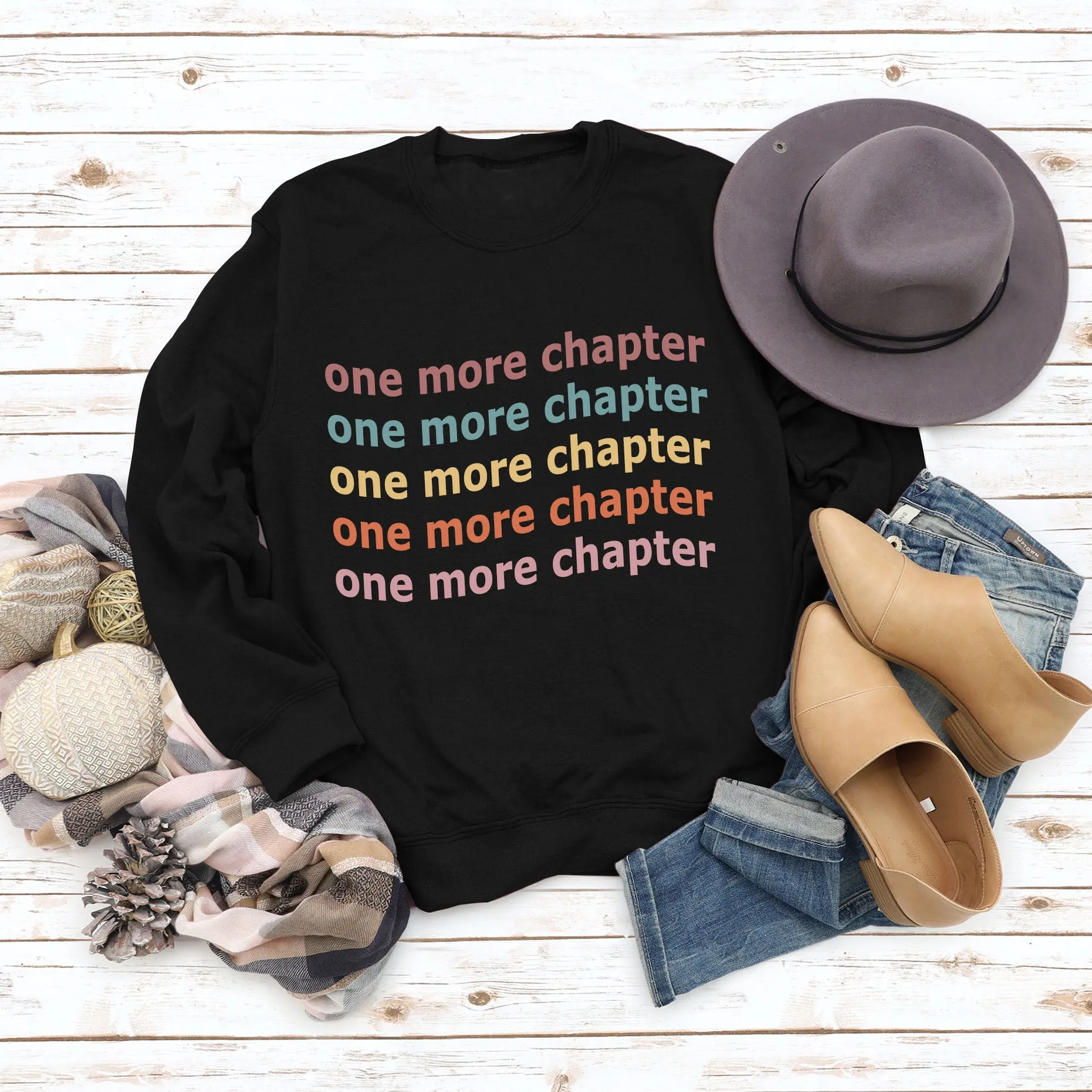 Round Neck Letter Women Long Sleeve One More Print Loose Sweatshirt