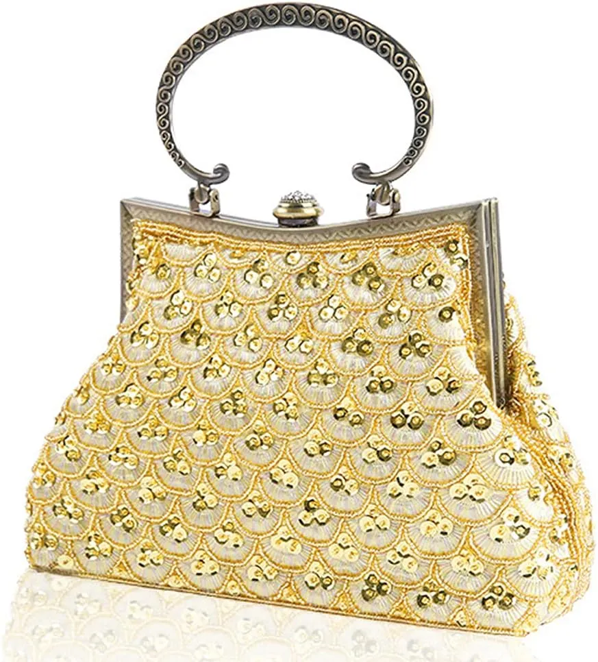 ROUROU Retro Hollow Shoulder Bag for Women Evening Clutch Bag Kiss Lock Crossbody Bag Top Handle Handbag Wedding Purse