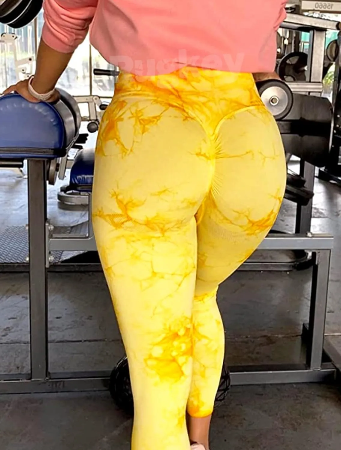 Rugkey Women's 3 Piece Yoga Leggings High Waist Tie Dye Seamless Scrunch Butt Lifting Athletic Booty Pants