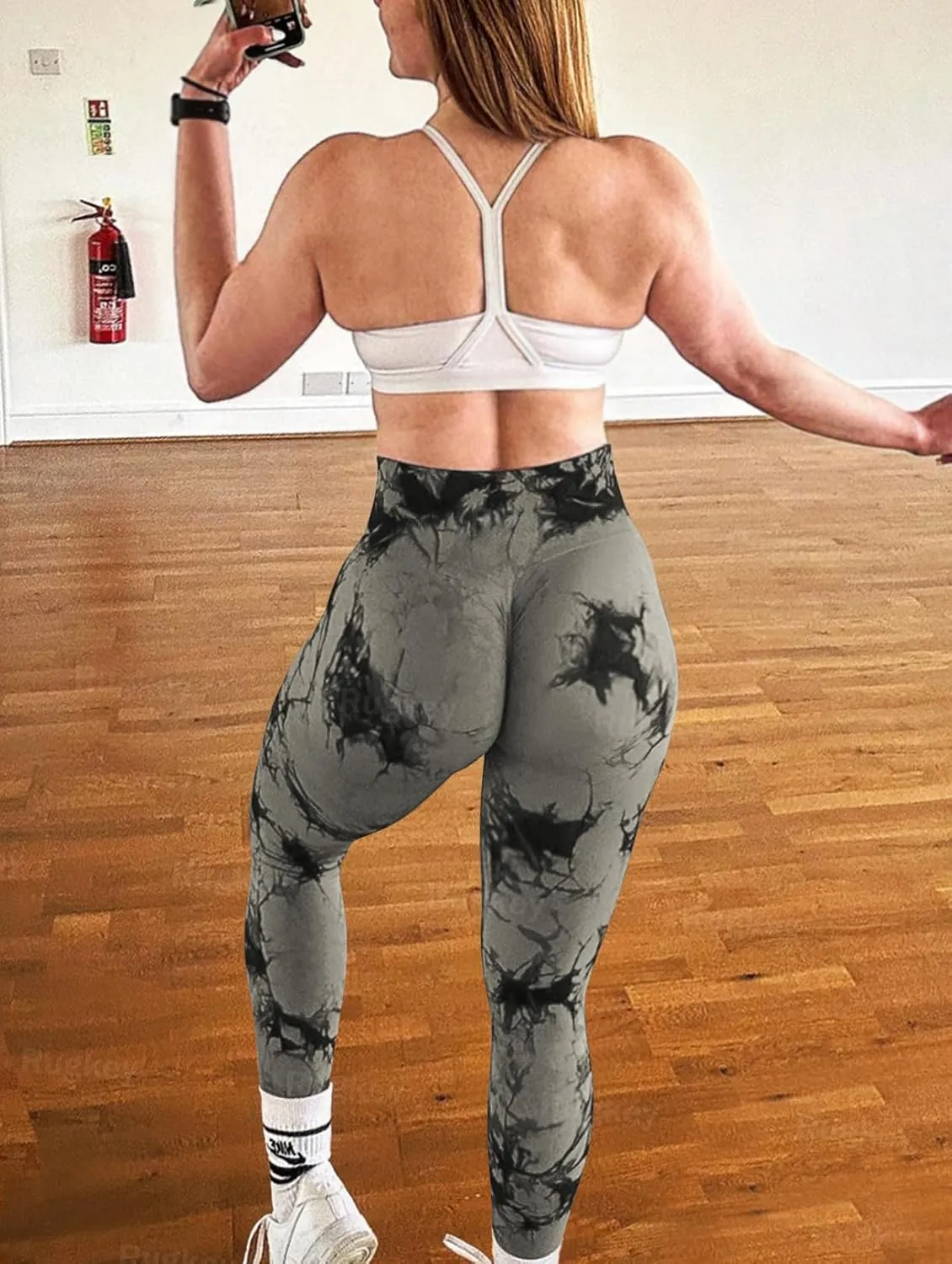Rugkey Women's 3 Piece Yoga Leggings High Waist Tie Dye Seamless Scrunch Butt Lifting Athletic Booty Pants