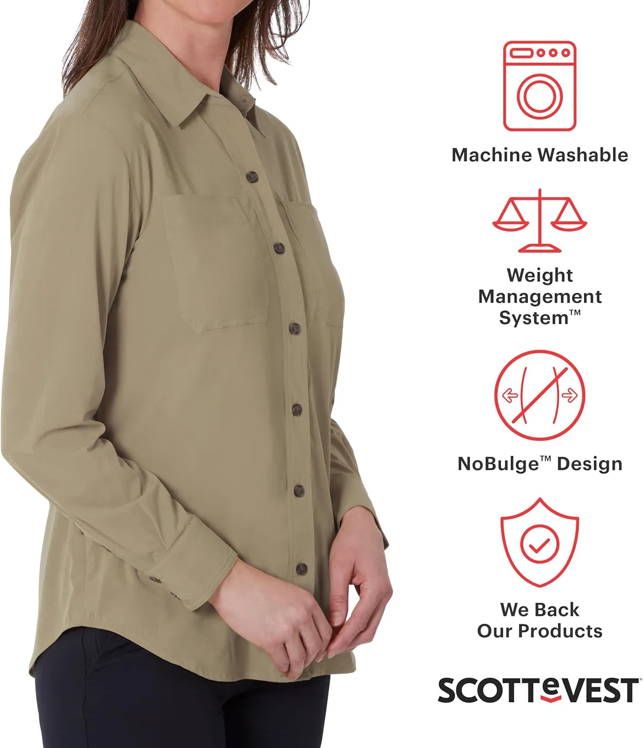 SCOTTeVEST Sabrina Shirt for Women - 6 Hidden Pockets - Lightweight Quick Dry Casual Top for Travel & More