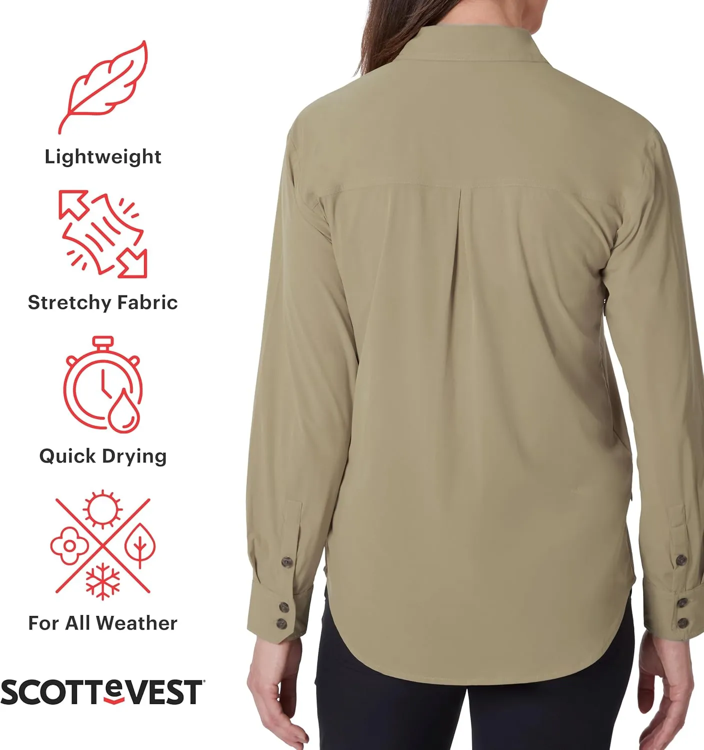 SCOTTeVEST Sabrina Shirt for Women - 6 Hidden Pockets - Lightweight Quick Dry Casual Top for Travel & More