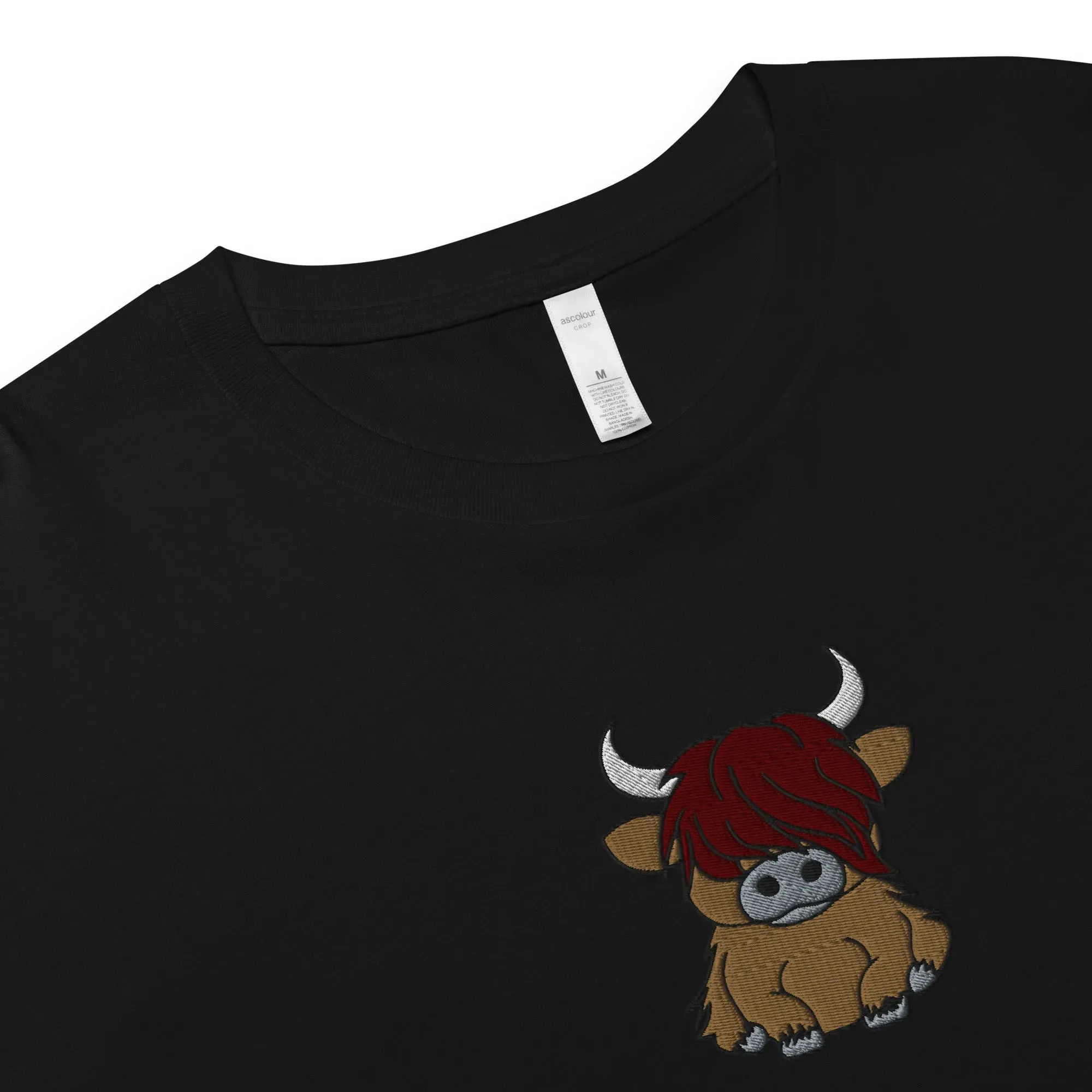 Scottish Highland Cow Embroidered Cropped T-Shirt